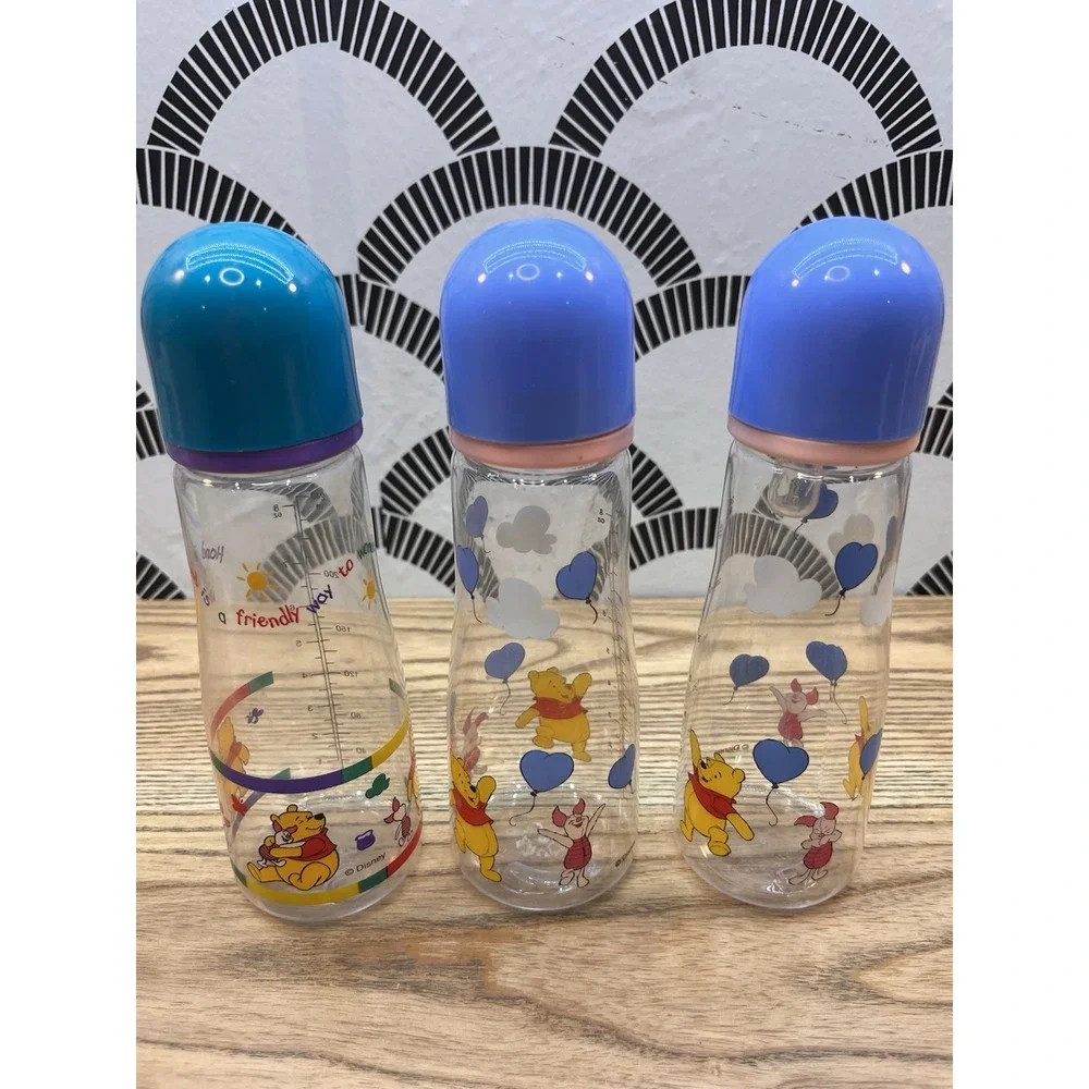 Set Of 3 The First Years Disney Winnie The Pooh Plastic Baby Bottle 8 Oz Vintage
